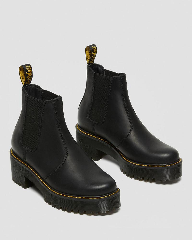 Black Women's Dr Martens Rometty Wyoming Leather Platform Heeled Boots | CA 144NWY